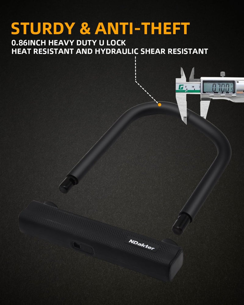 NDakter Bike Locks Heavy Duty Anti Theft 18mm Thick  Motorcycle U Lock with 4FT/120cm x 6mm Chain for Scooter  3Keys Large U-Shaped Motorcycle Wheel Lock for Ebike  Moped  Fat-Tire Tribike - Image 5
